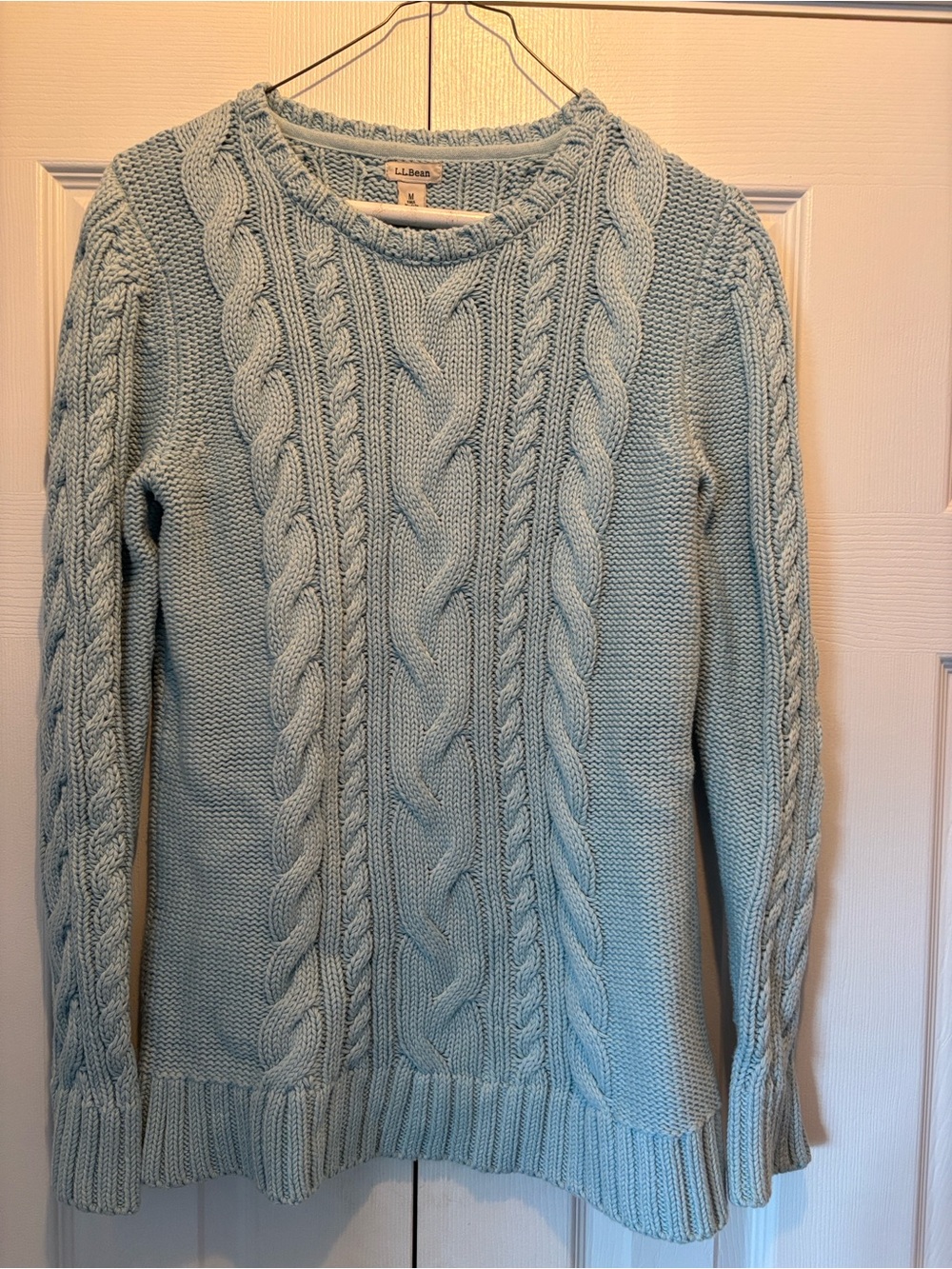 L.L. Bean Women's Tall Light Blue Cable Knit Sweater - Medium